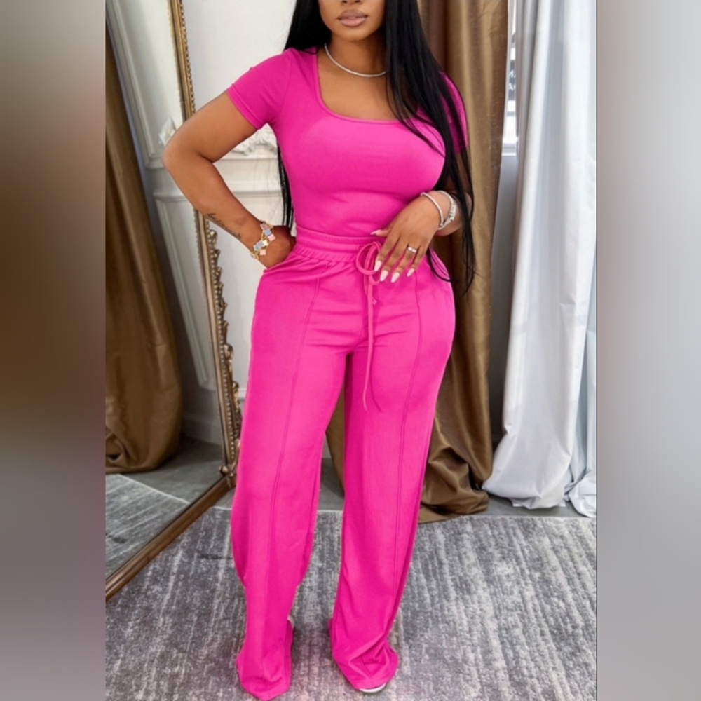 2 Piece Bodysuit/ Pants Set - Pink
